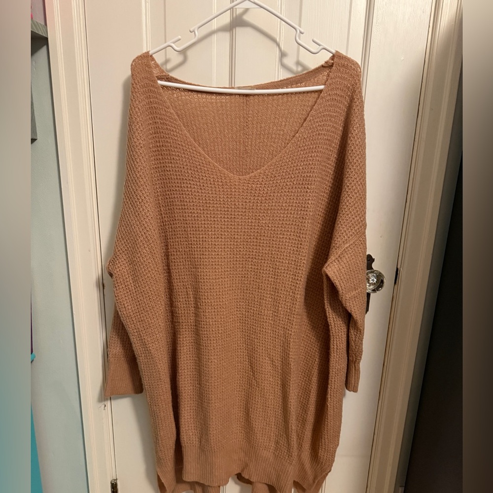 Free People Intimately Cozy Pullover Tan Oversized Waffle Knit Sweater M/L